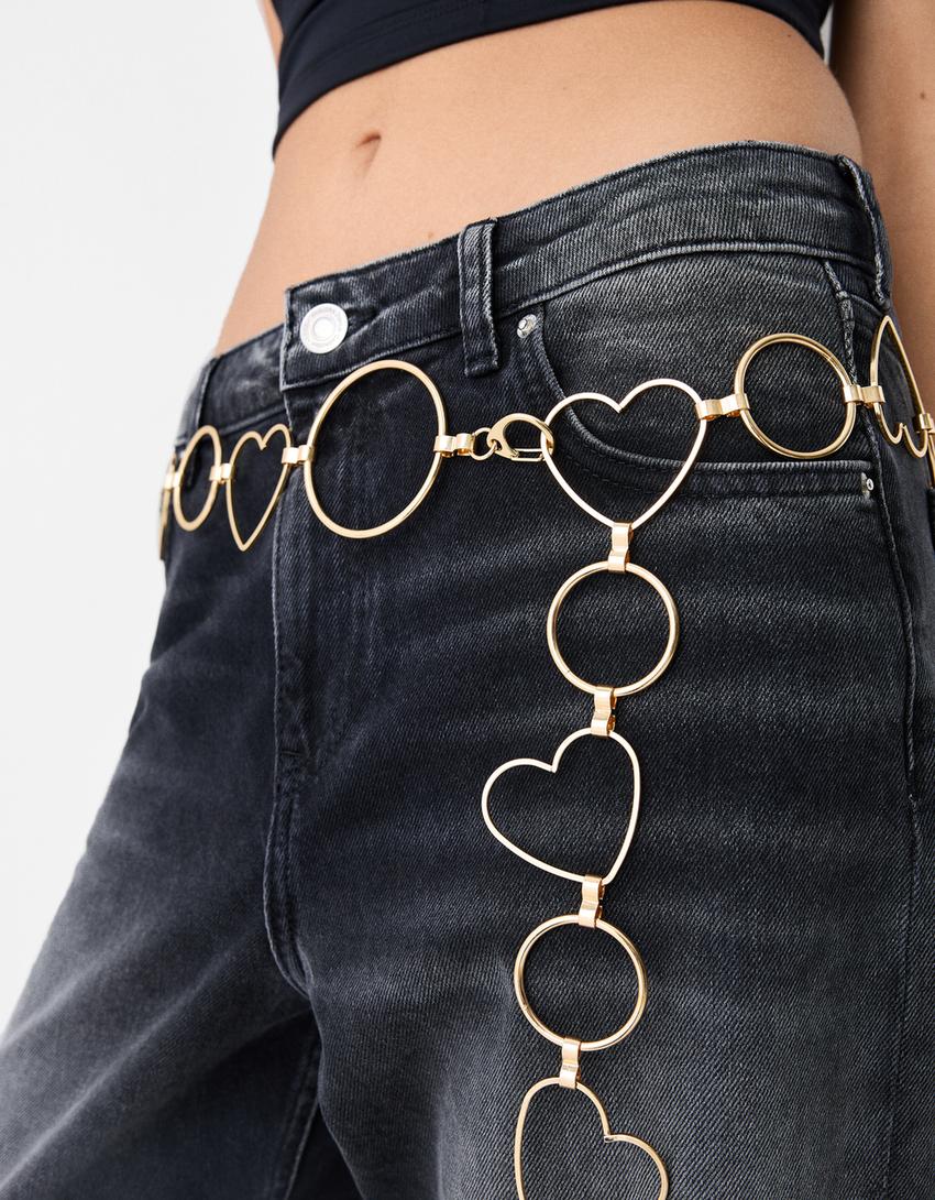 Heart chain link belt-Gold-2