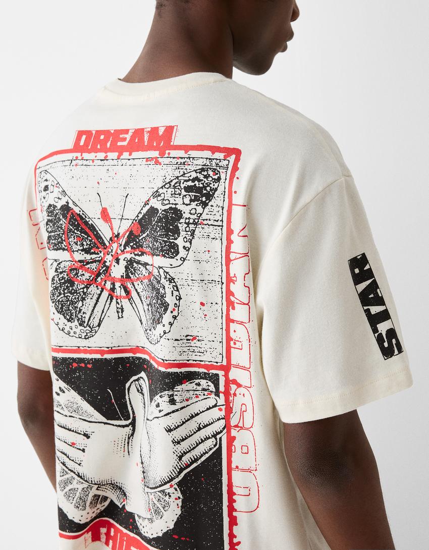 T-shirt boxy manches courtes imprimé-Blanc cassé-6