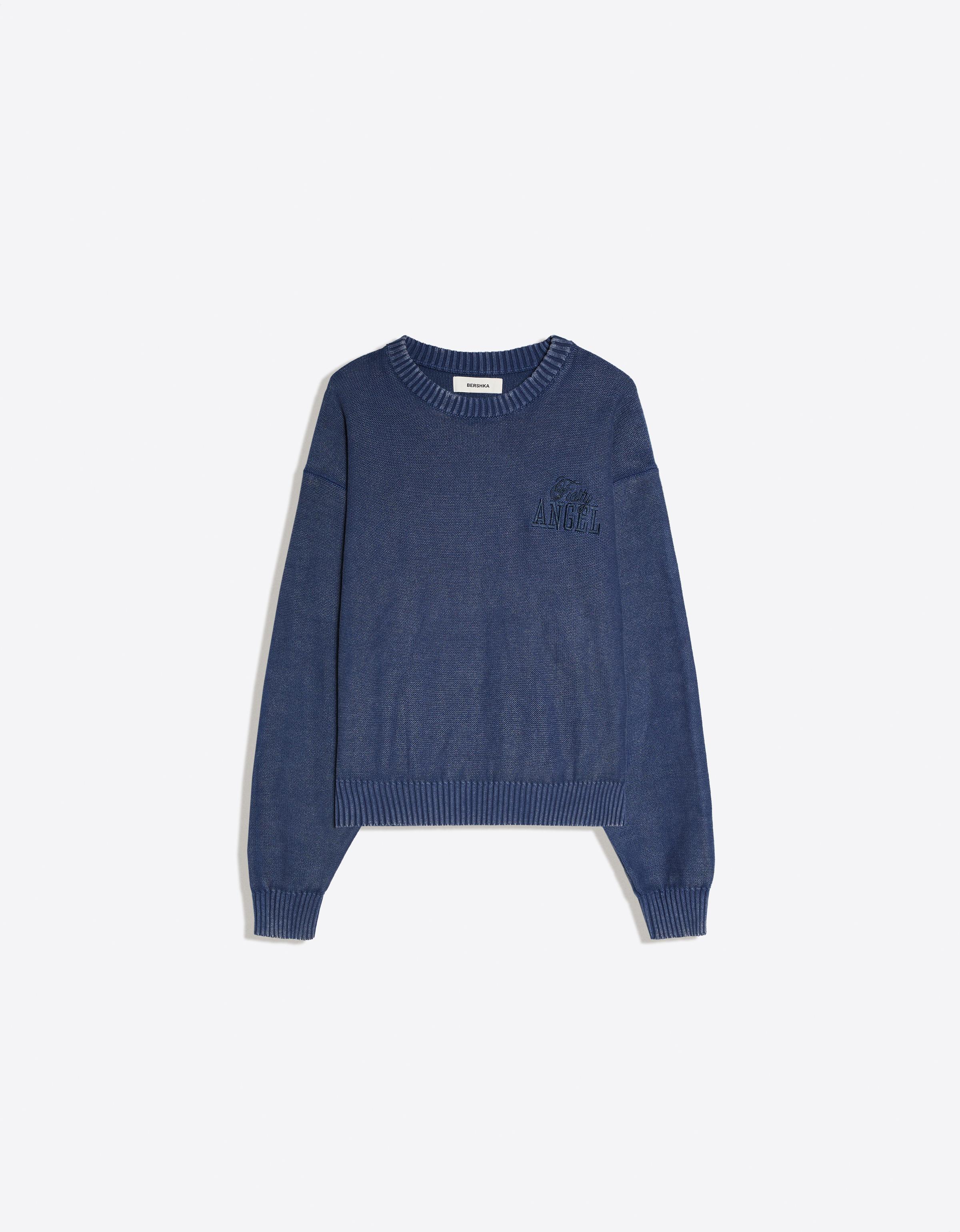 Garment-dyed round neck jumper — Blue