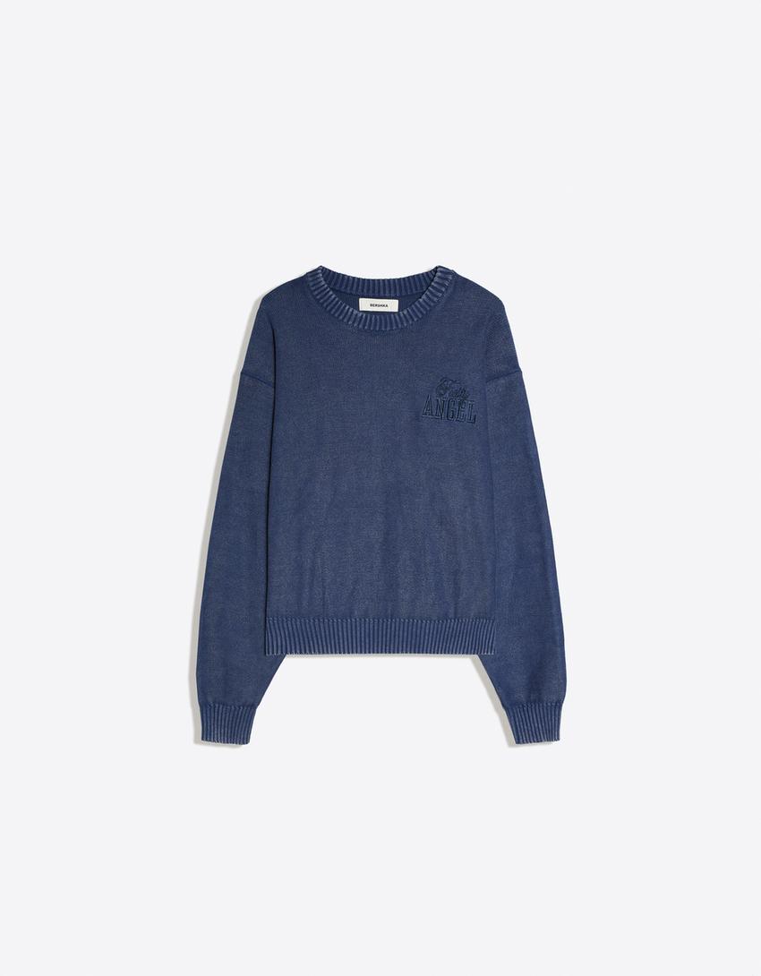 Jersey cuello redondo lavado-Azul