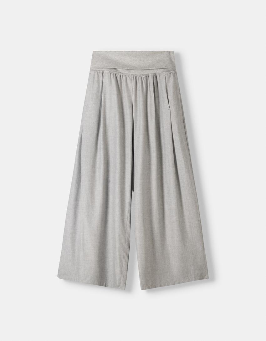 Wide-leg trousers with fold-over waist