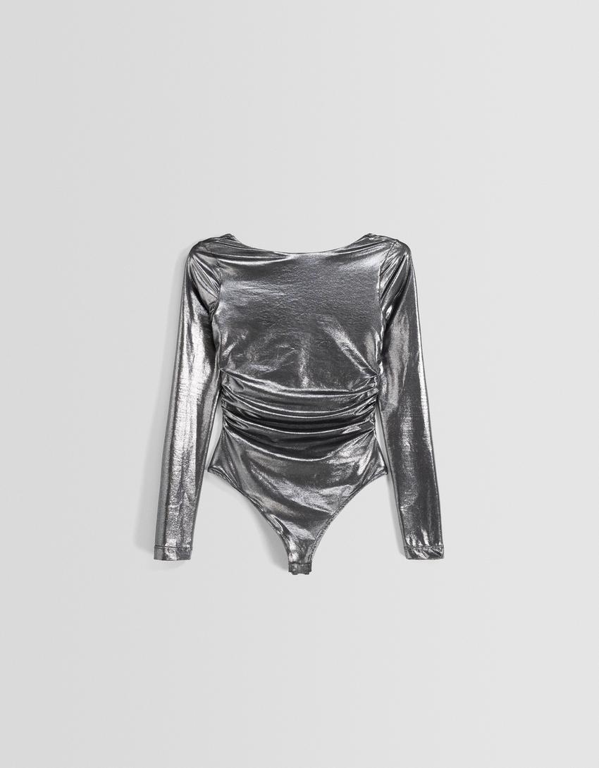 بودي بأكمام طويلة وزمة جانبية-فضي-5