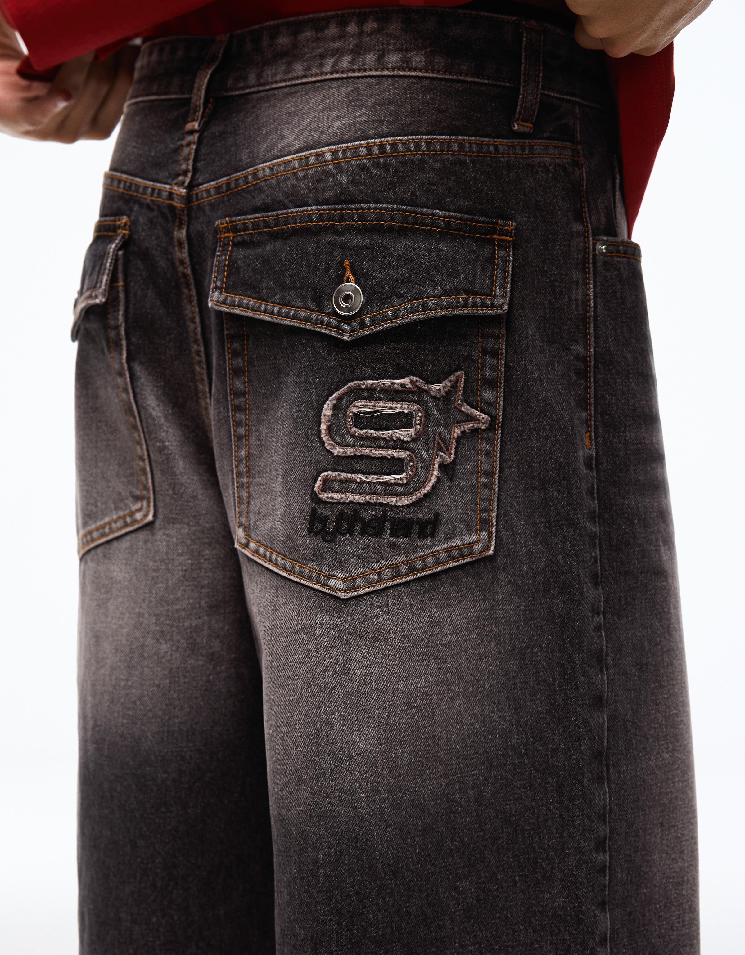Embroidered denim Bermuda shorts — Black