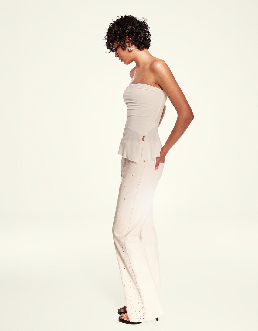 Wide-Leg-Jeans im Straight-Fit mit Glitzer-Rohweiß-1