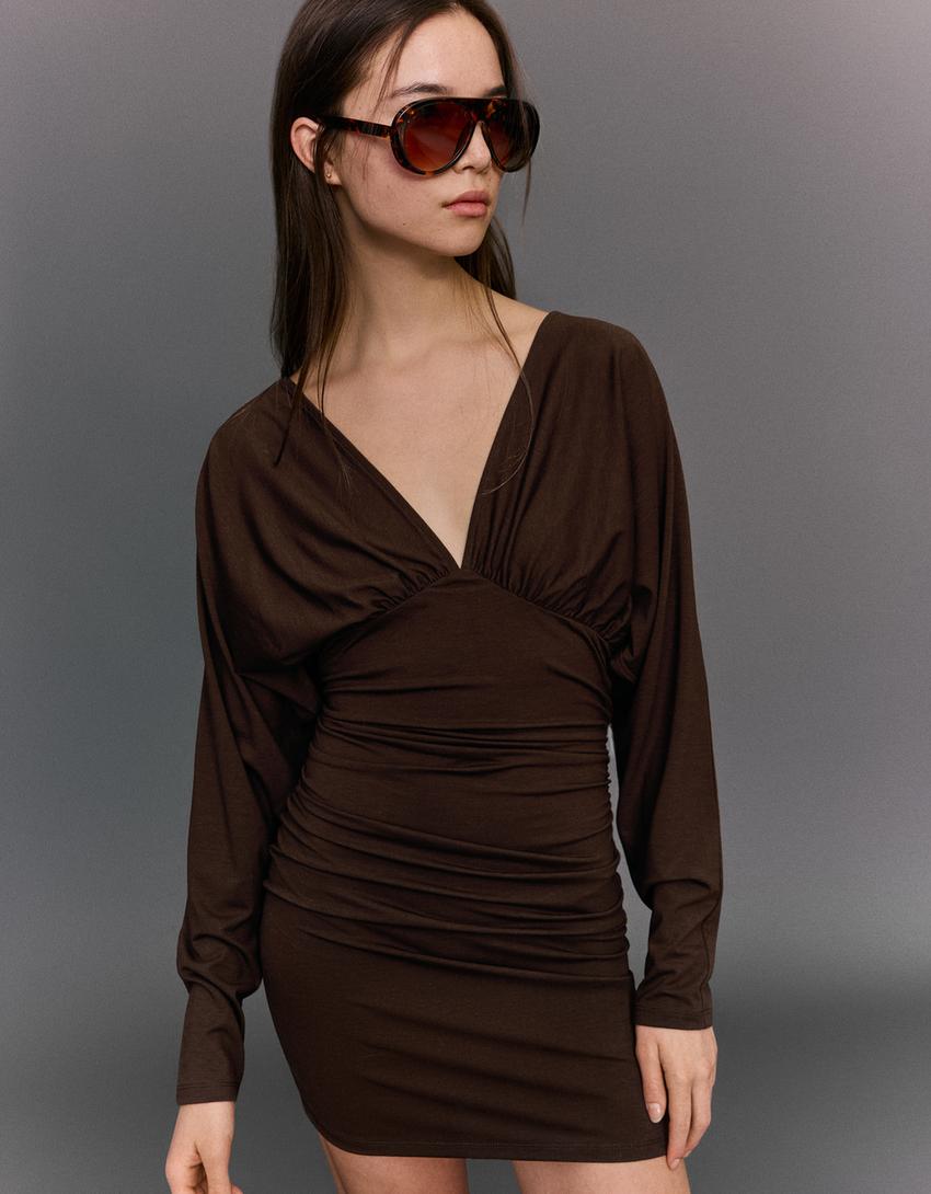 Vestido mini funces-Marrom