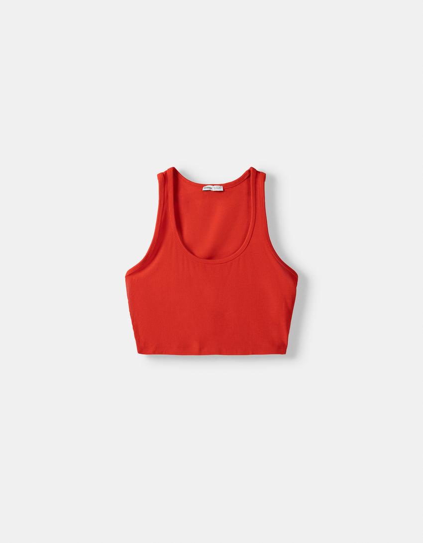 Strappy crop top-Red-4