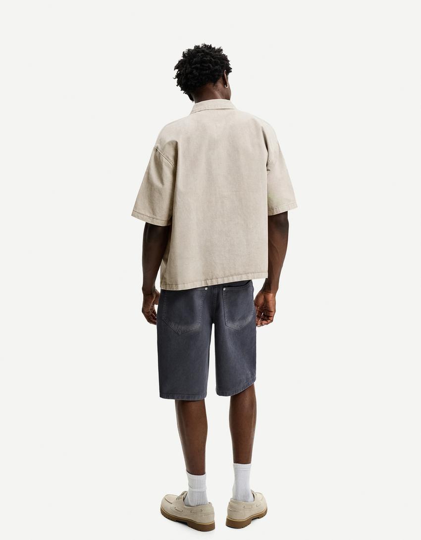 Camisa manga corta boxy bordado-Gris-1