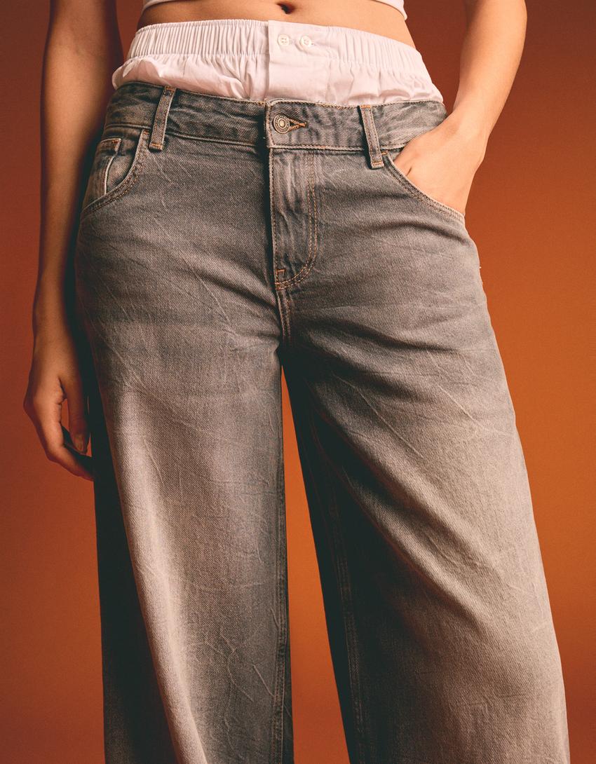 جينز فضفاض بخصر منخفض-رمادي-2