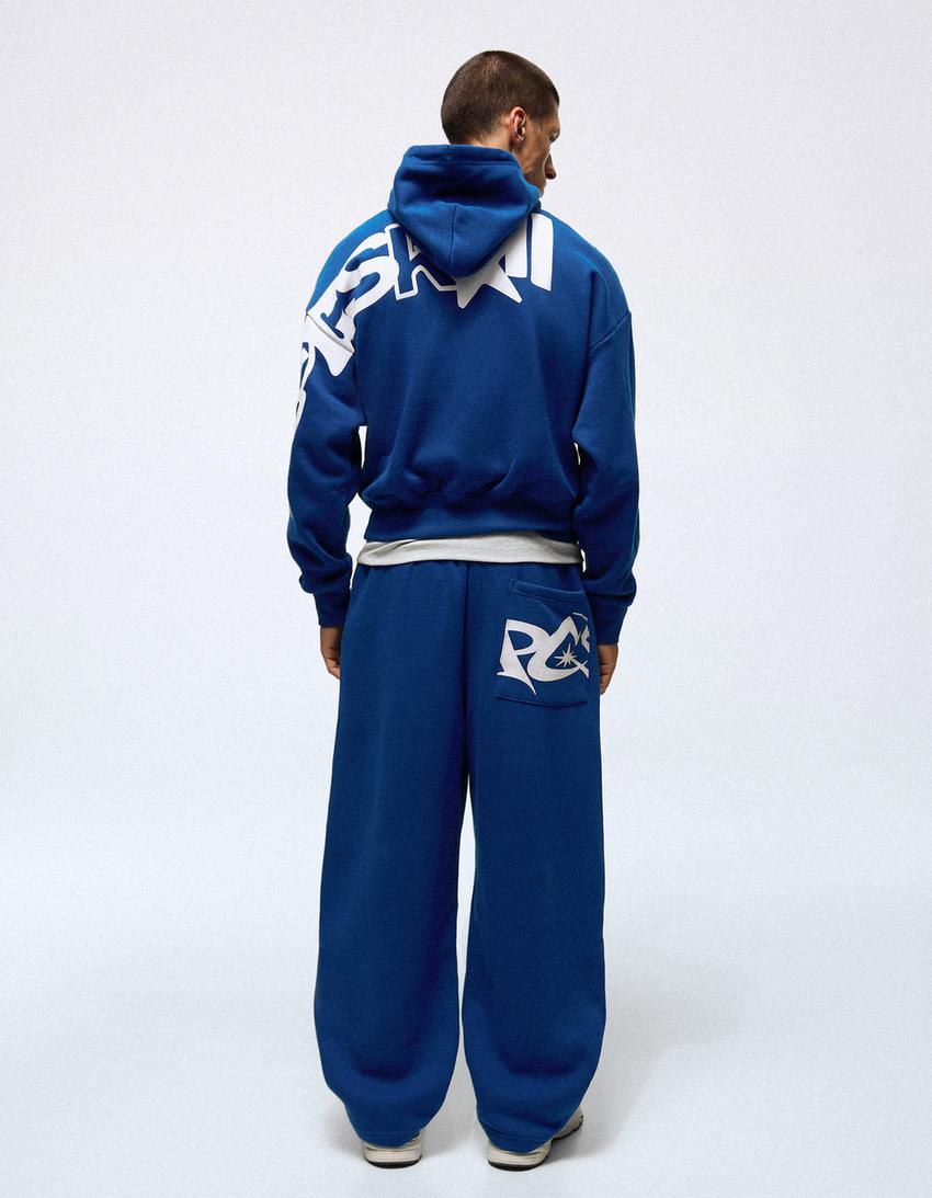Hooded print sweatshirt-Blue