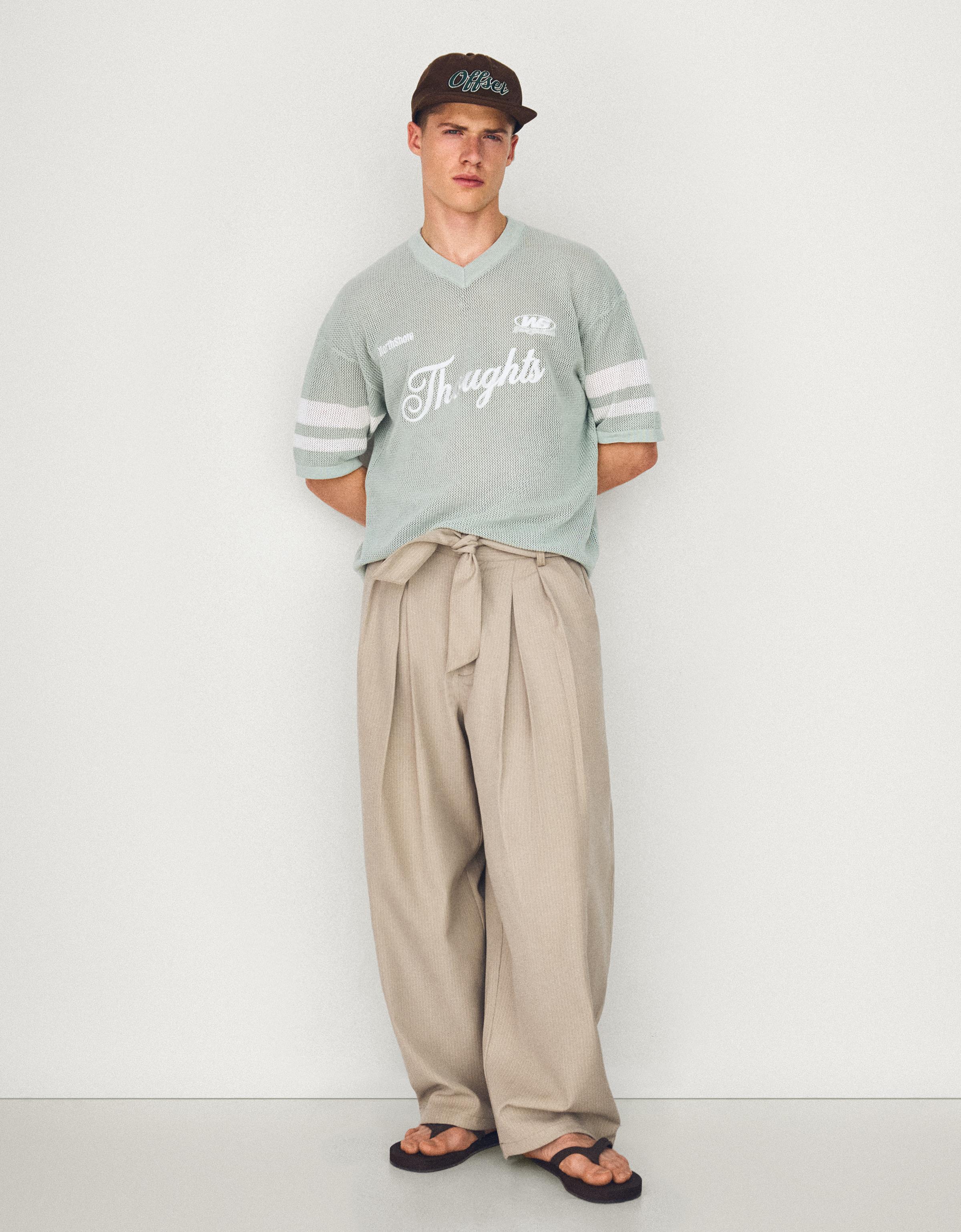 Pantalon Barrel Fit À Pinces Avec Ceinture 36 Sable