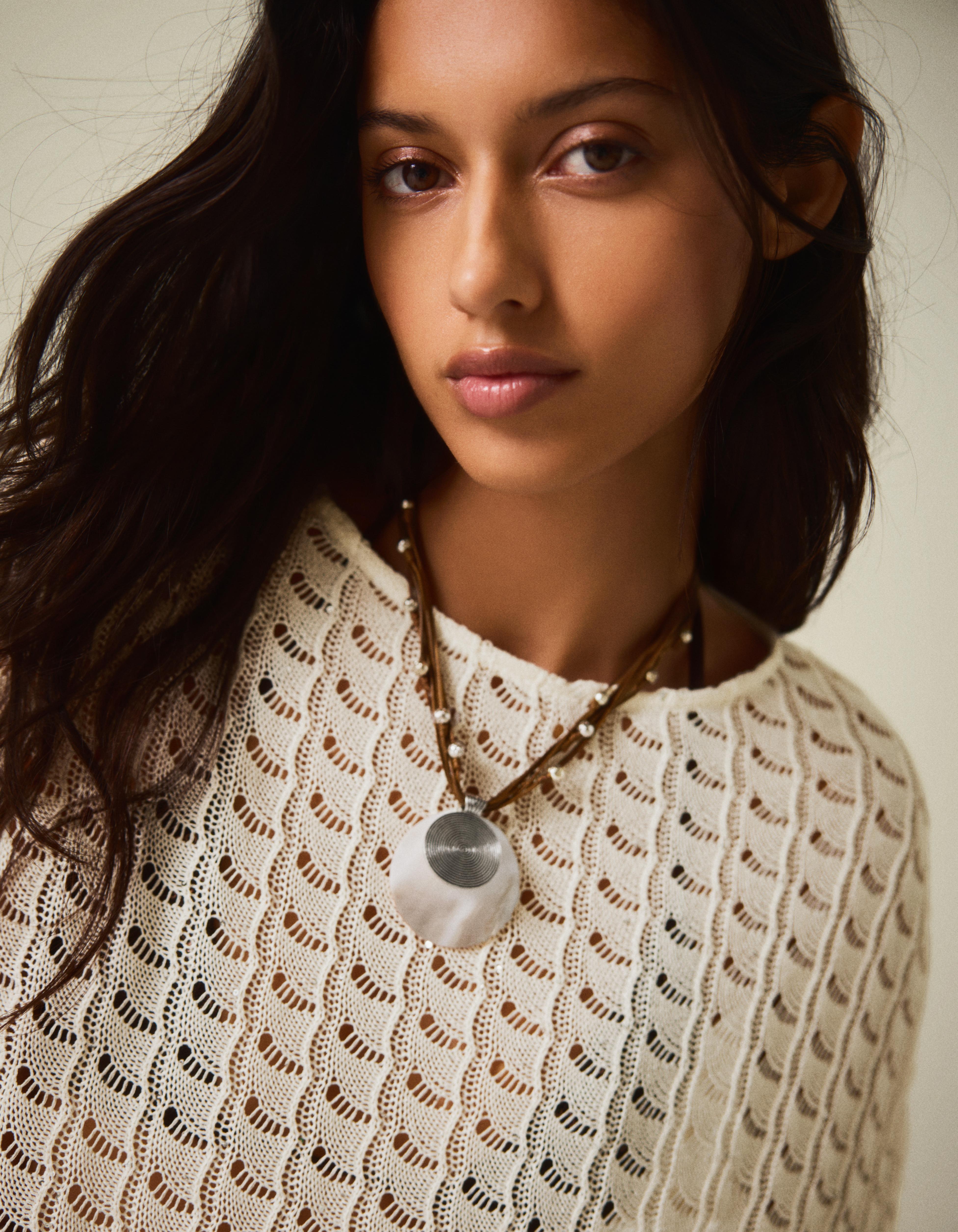 Spiral cord necklace — Cream