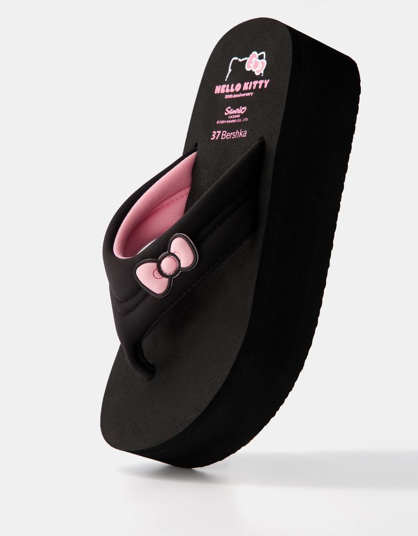 صندل هالو كيتي مبطن بنعل سميك-أسود