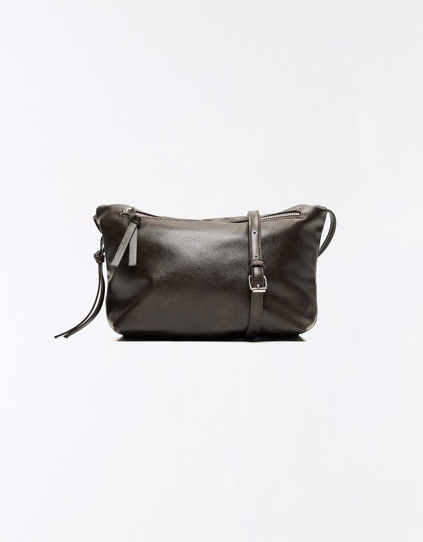 Crinkled effect crossbody bag-Brown