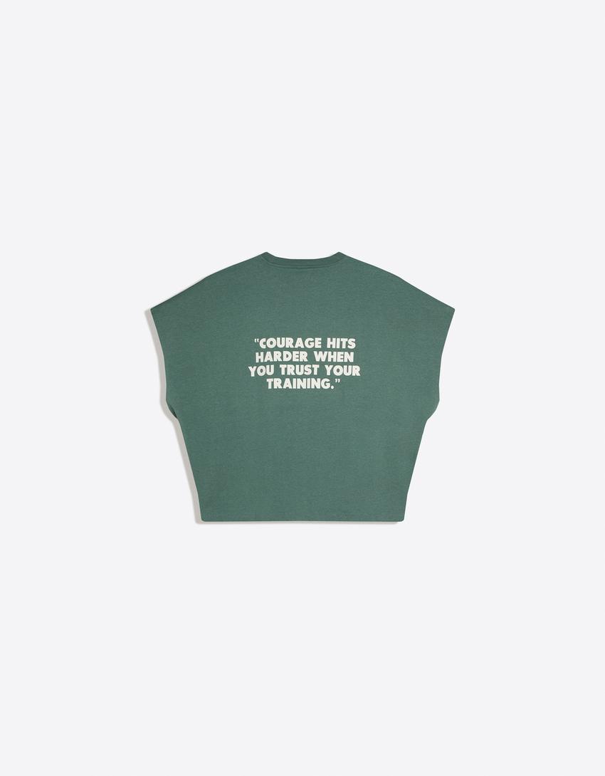 T-shirt sans manches oversize imprimé-Bleu turquoise