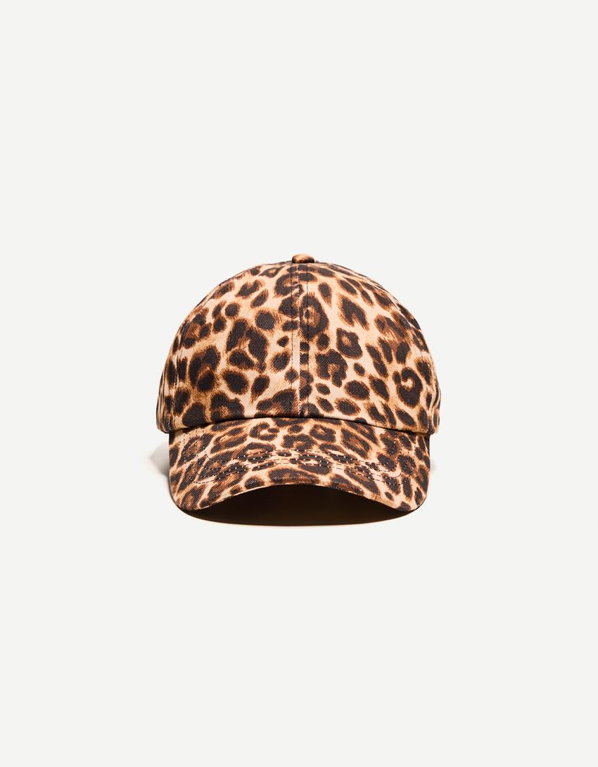 Animal print cap-Brown