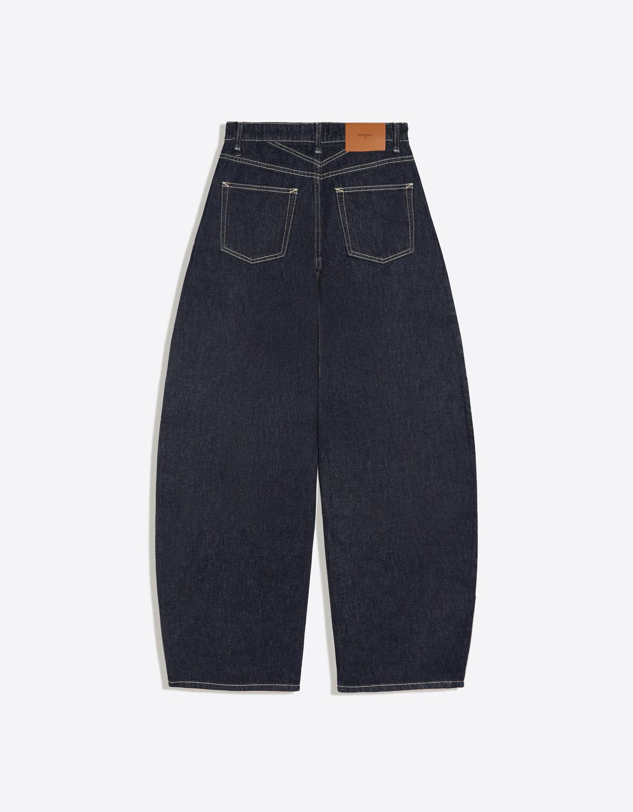 High-waist barrel jeans — Navy