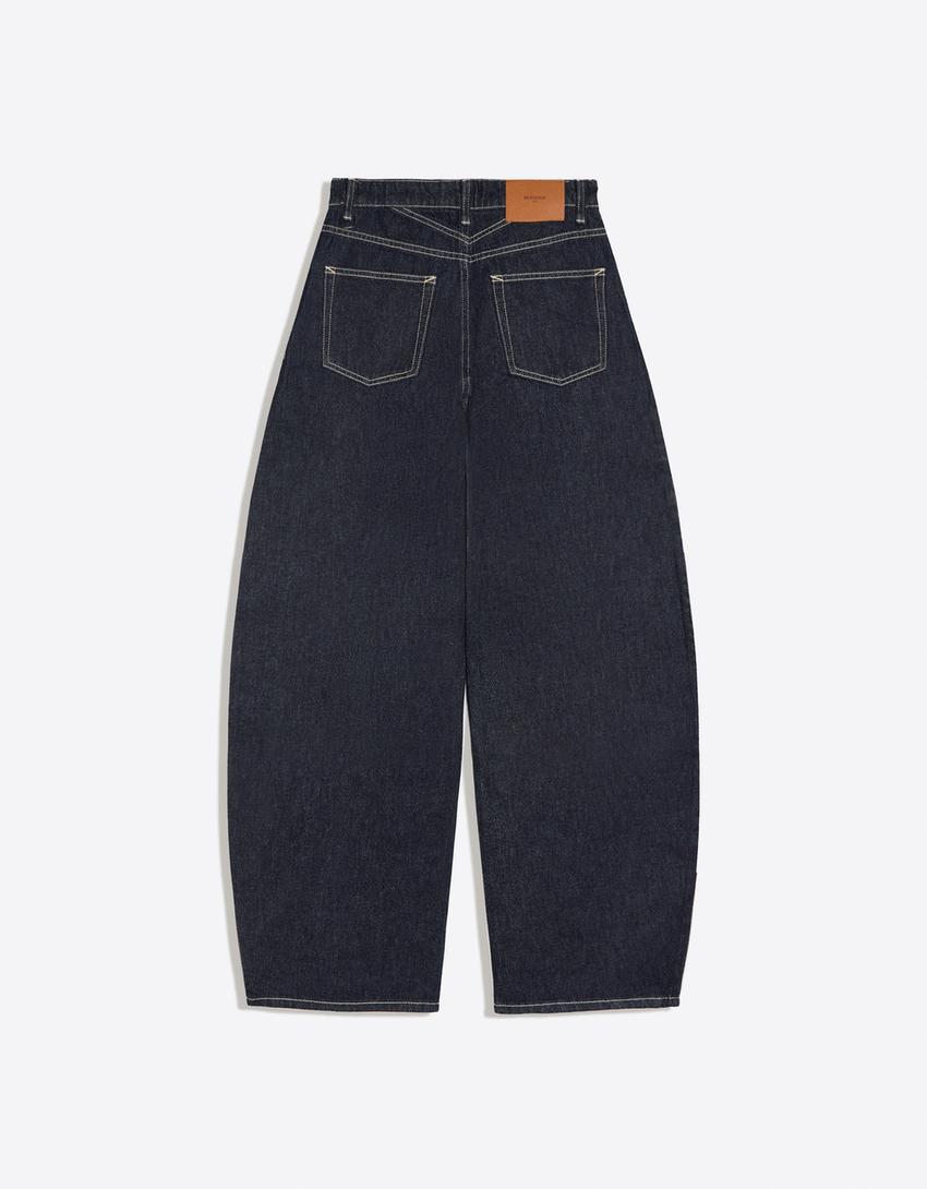 Jeans barrel fit vita alta-Marino