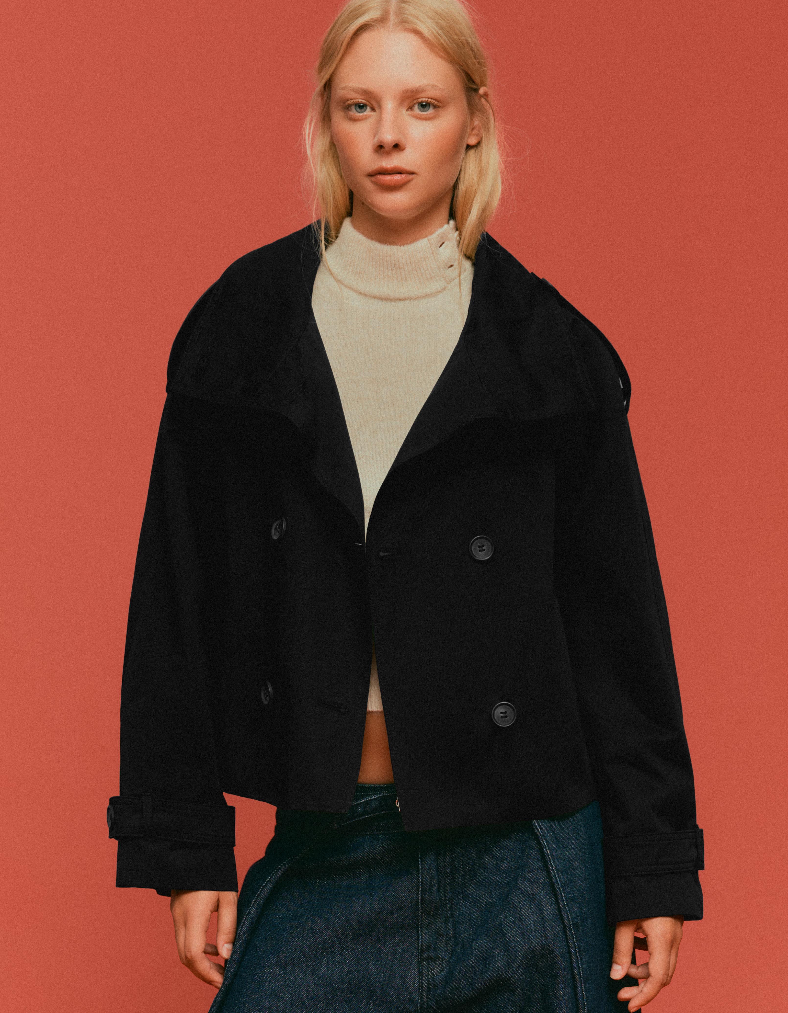 Funnel neck trench jacket — Black