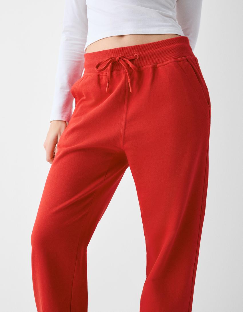 Pamuklu jogger pantolon-Kırmızı-3