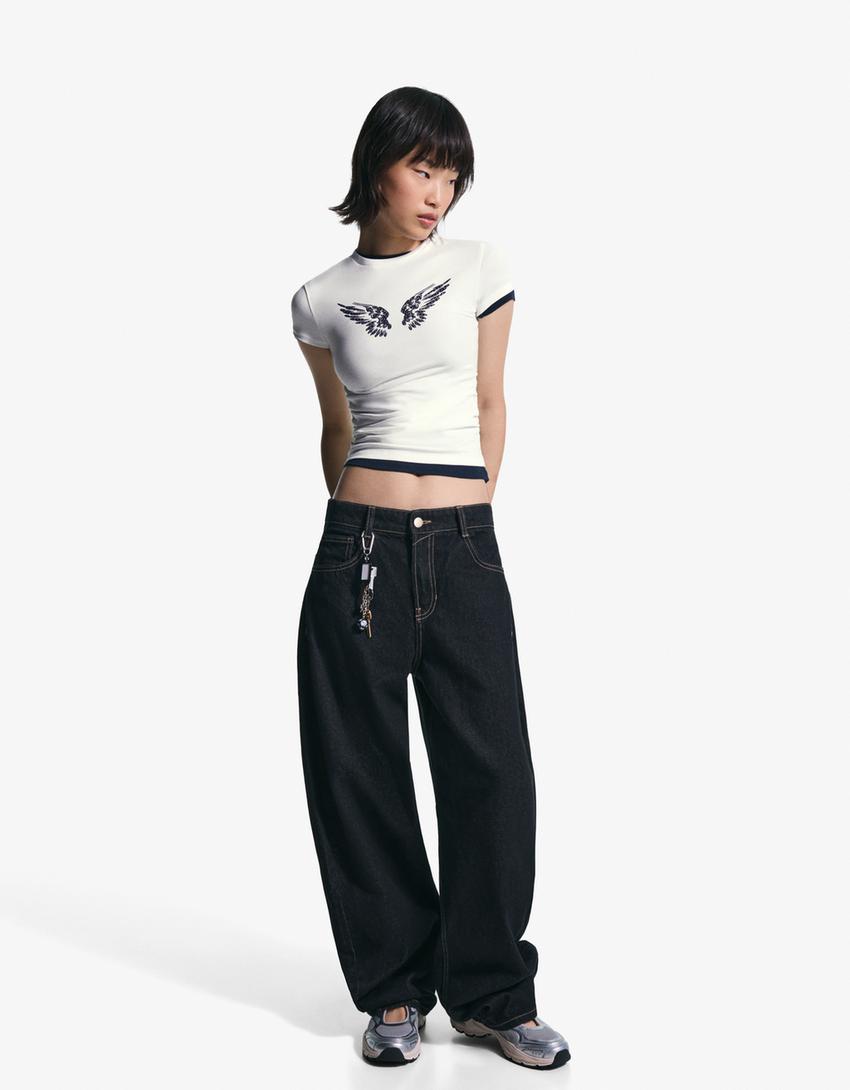T-shirt manches courtes imprimé clous-Blanc cassé