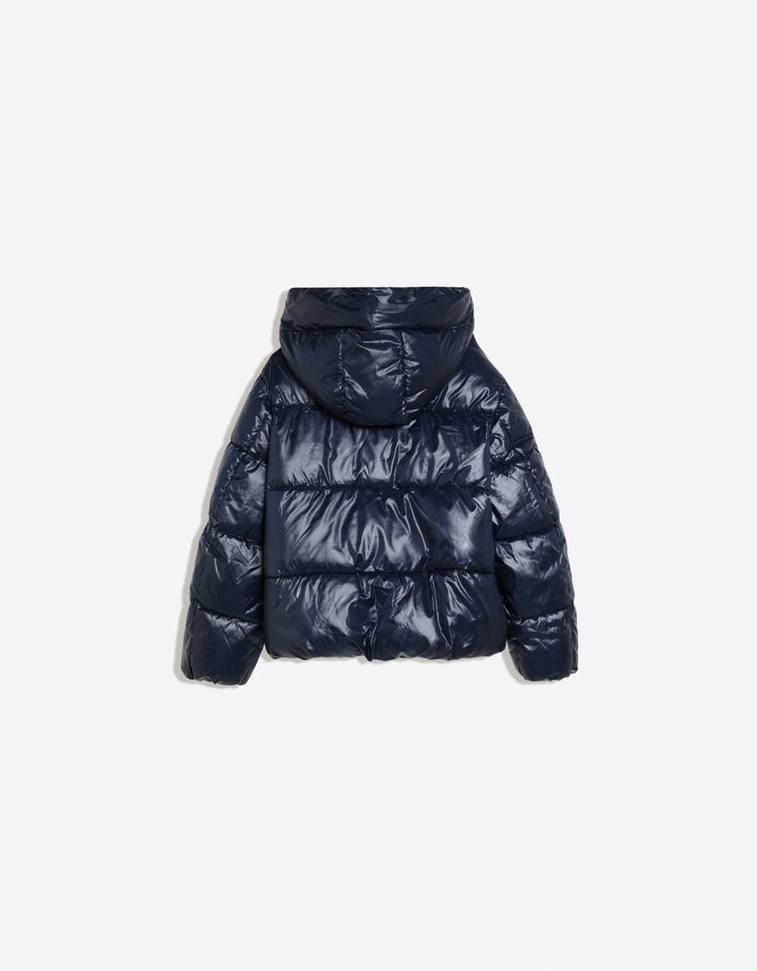 Oversize quilted hooded jacket-Navy