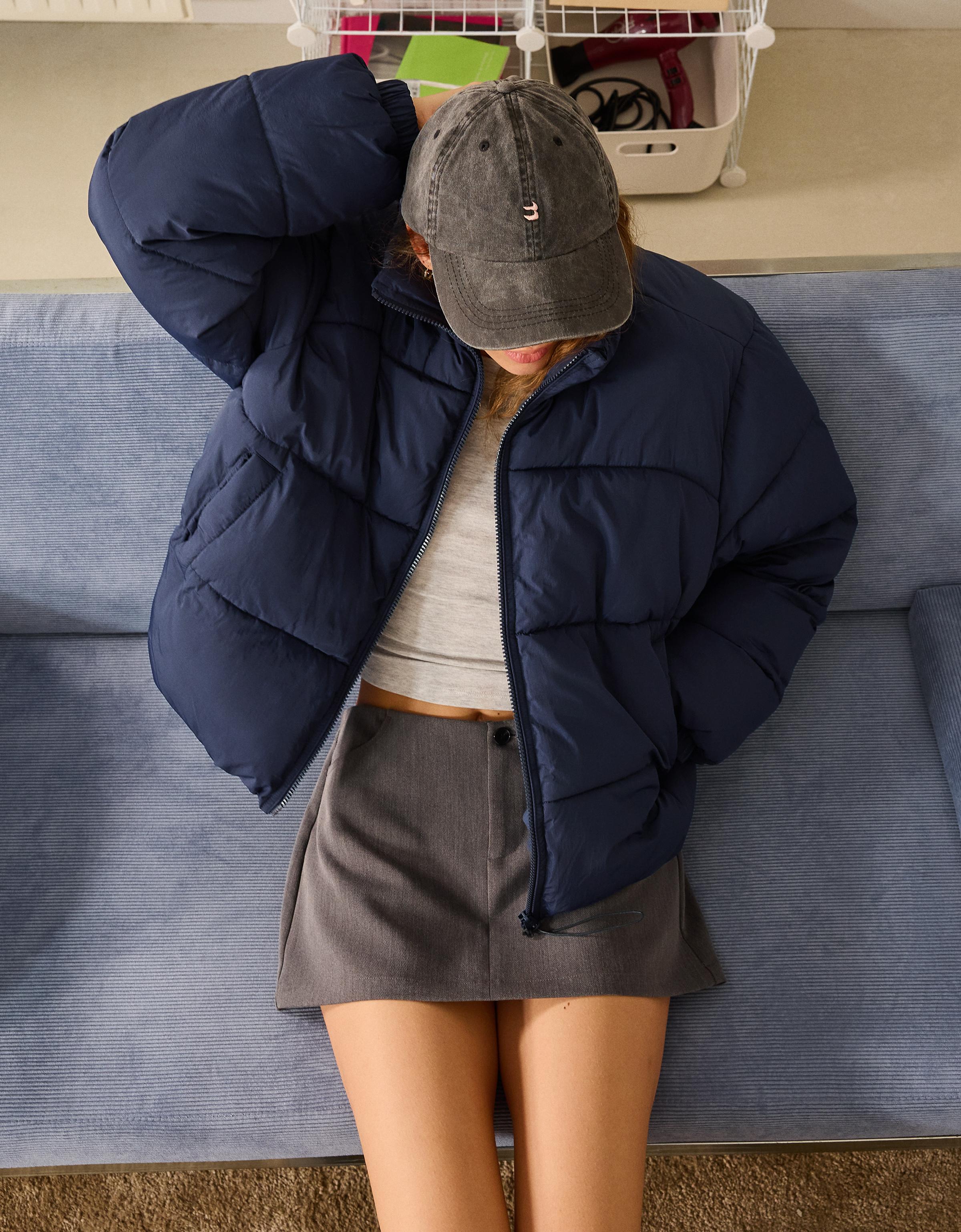 Padded funnel neck jacket — Navy