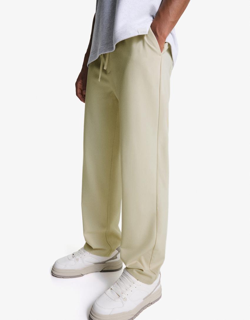 מכנסי טרנינג מחויטים Straight fit-שמנת-2
