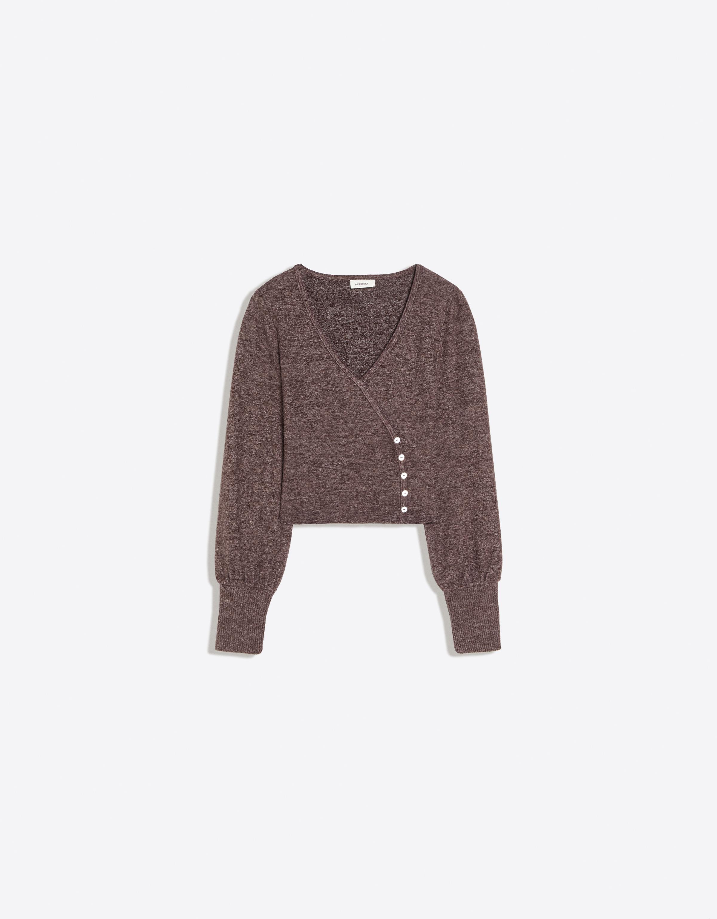V-neck button jumper — Brown