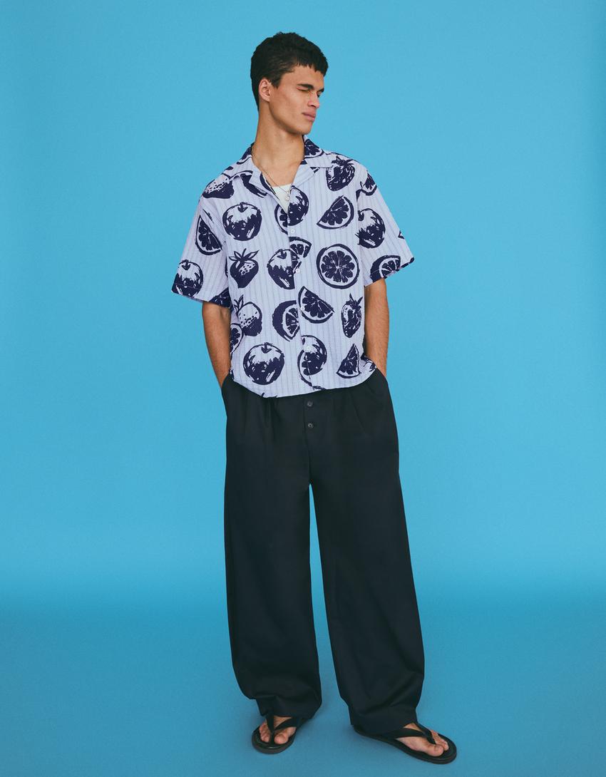Printed short sleeve shirt-Light blue