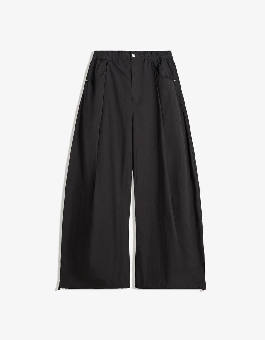 Pantaloni balloon parachute tecnico-Nero