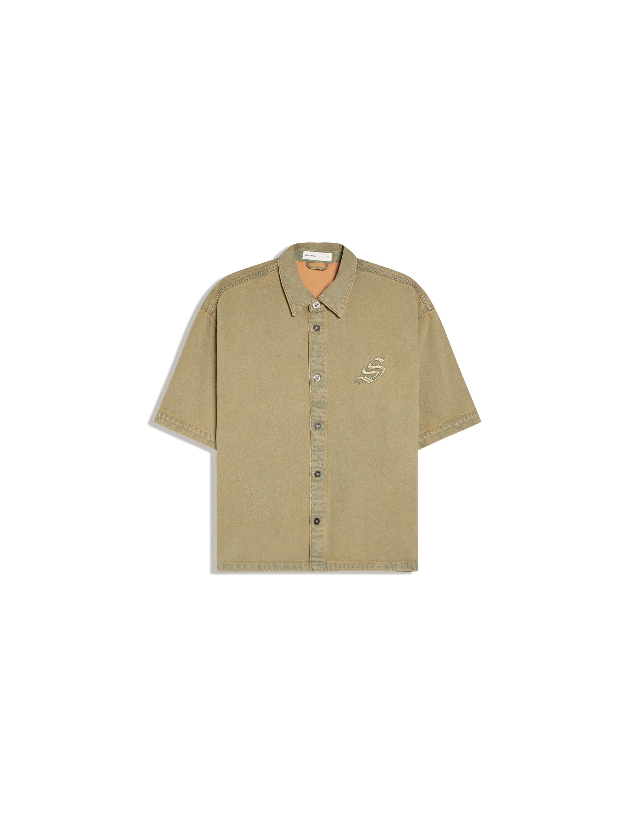 Short sleeve boxy textured shirt — Khaki