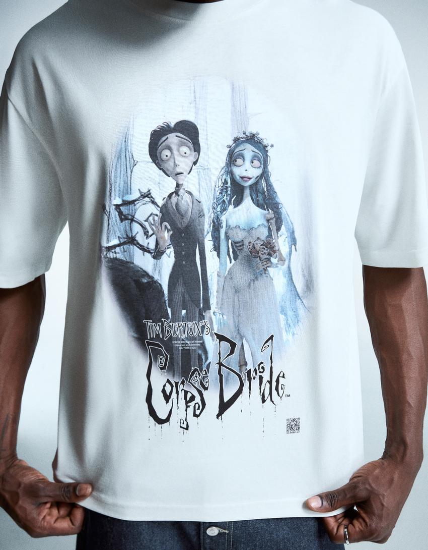 Kortärmad t-shirt Corpse Bride med digitalt filter-Benvit