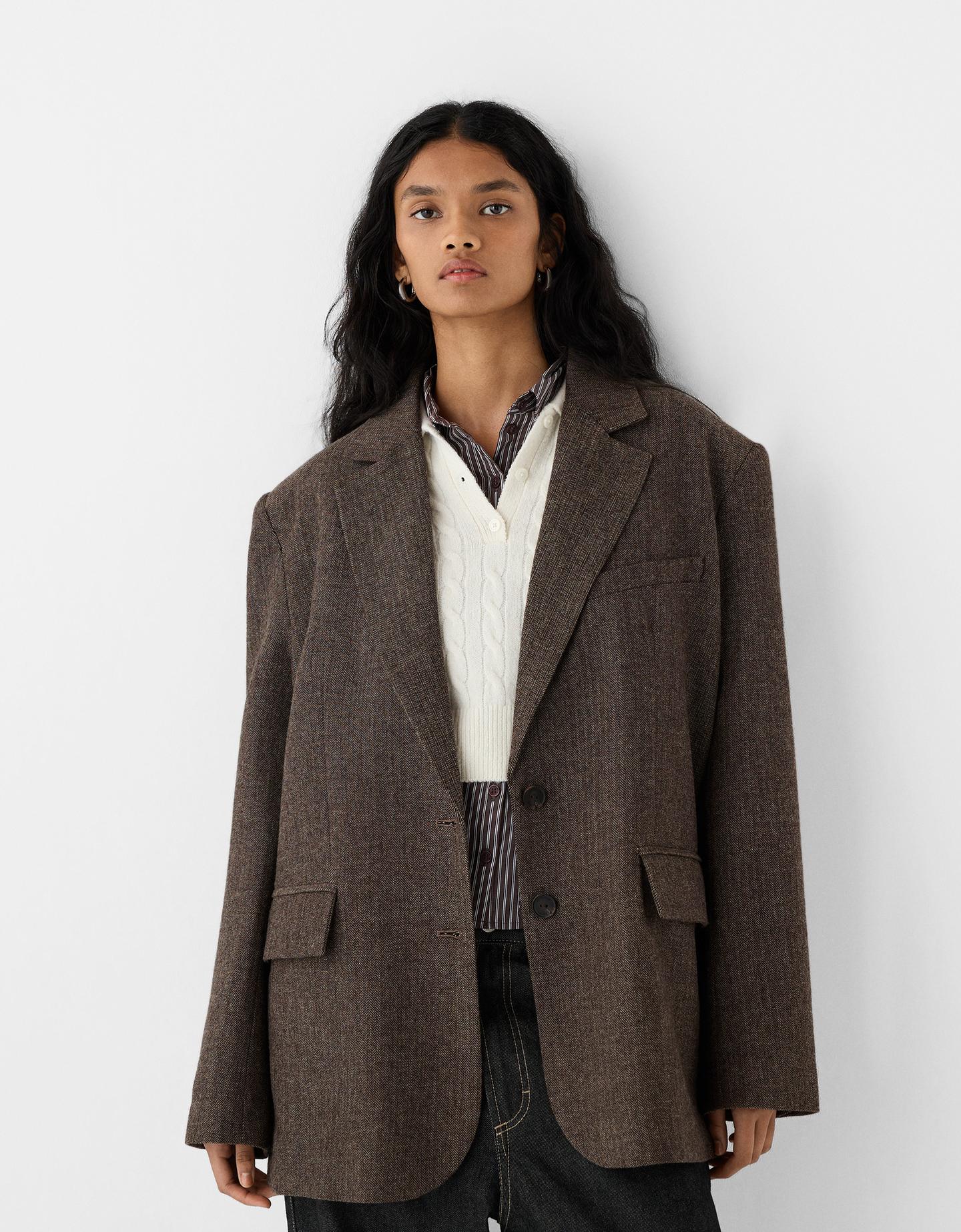 Bershka Oversize-Blazer Mit Wolle Damen M-L Braun günstig online kaufen