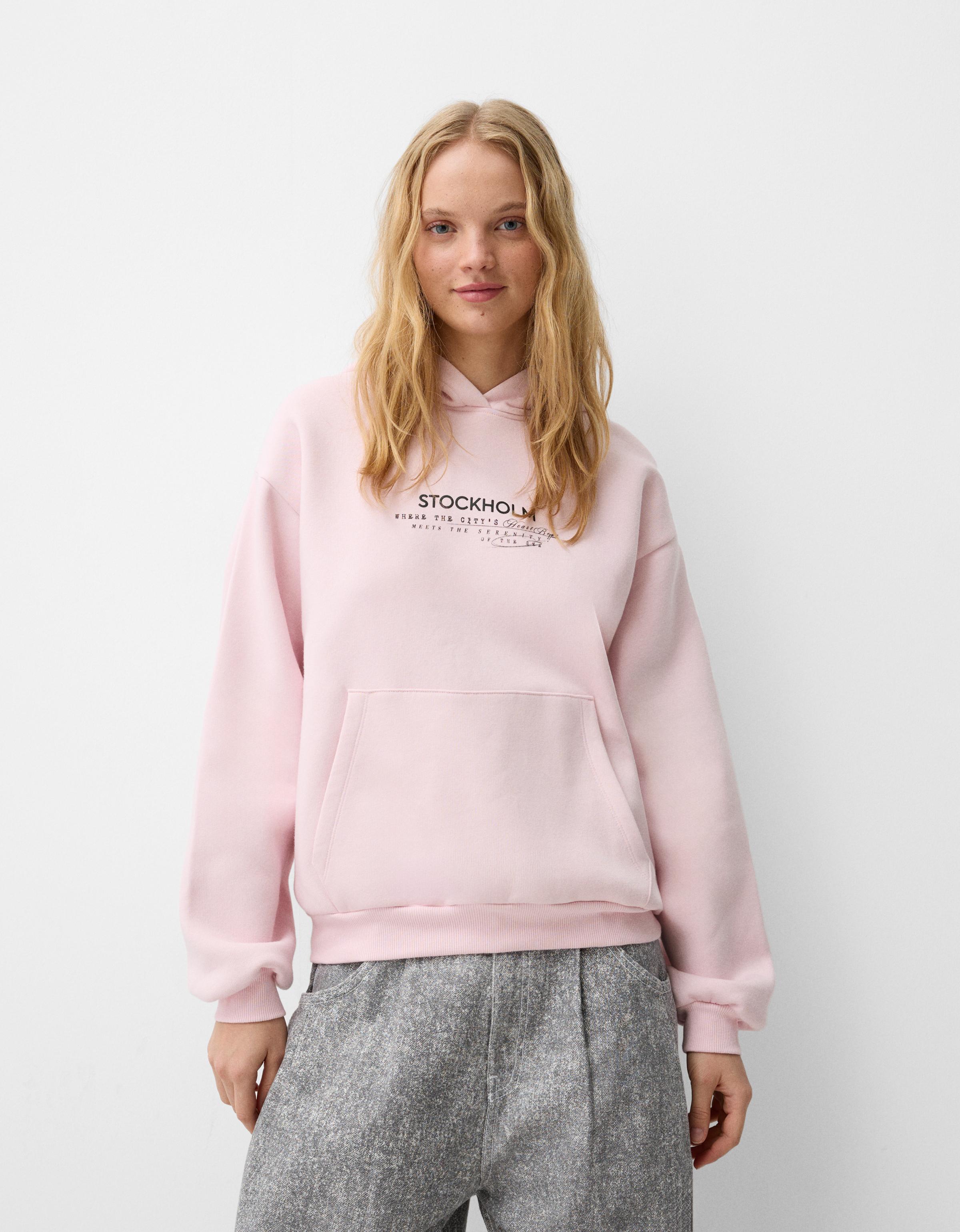 Bershka Hoodie Mit Print Damen L Rosa