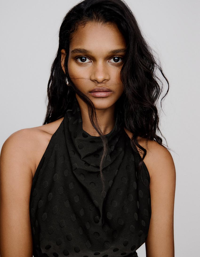 Polka dot halter top-Black