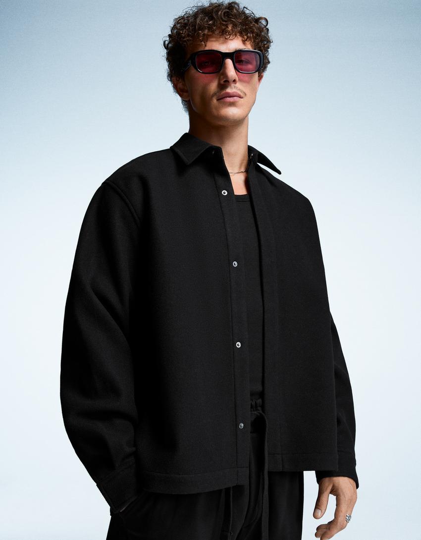 Boxy flanellen overshirt-Zwart