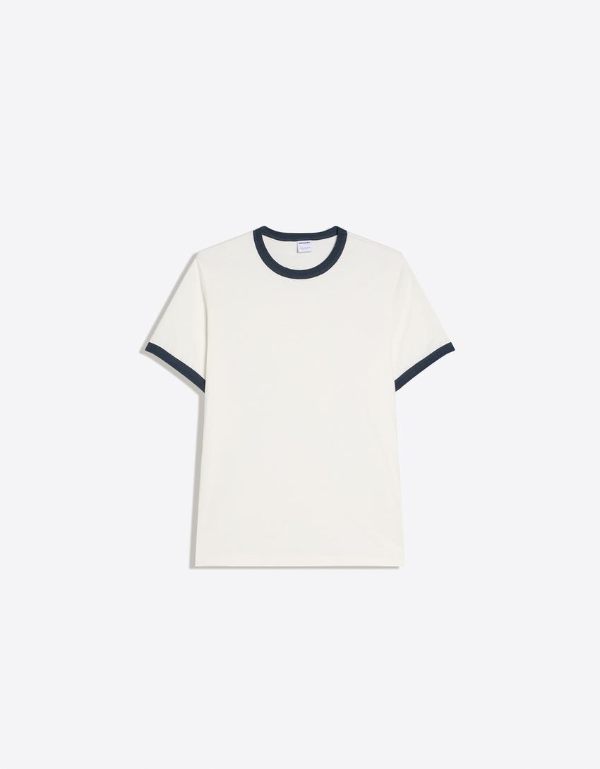 Short sleeve contrast rib T-shirt-Off white