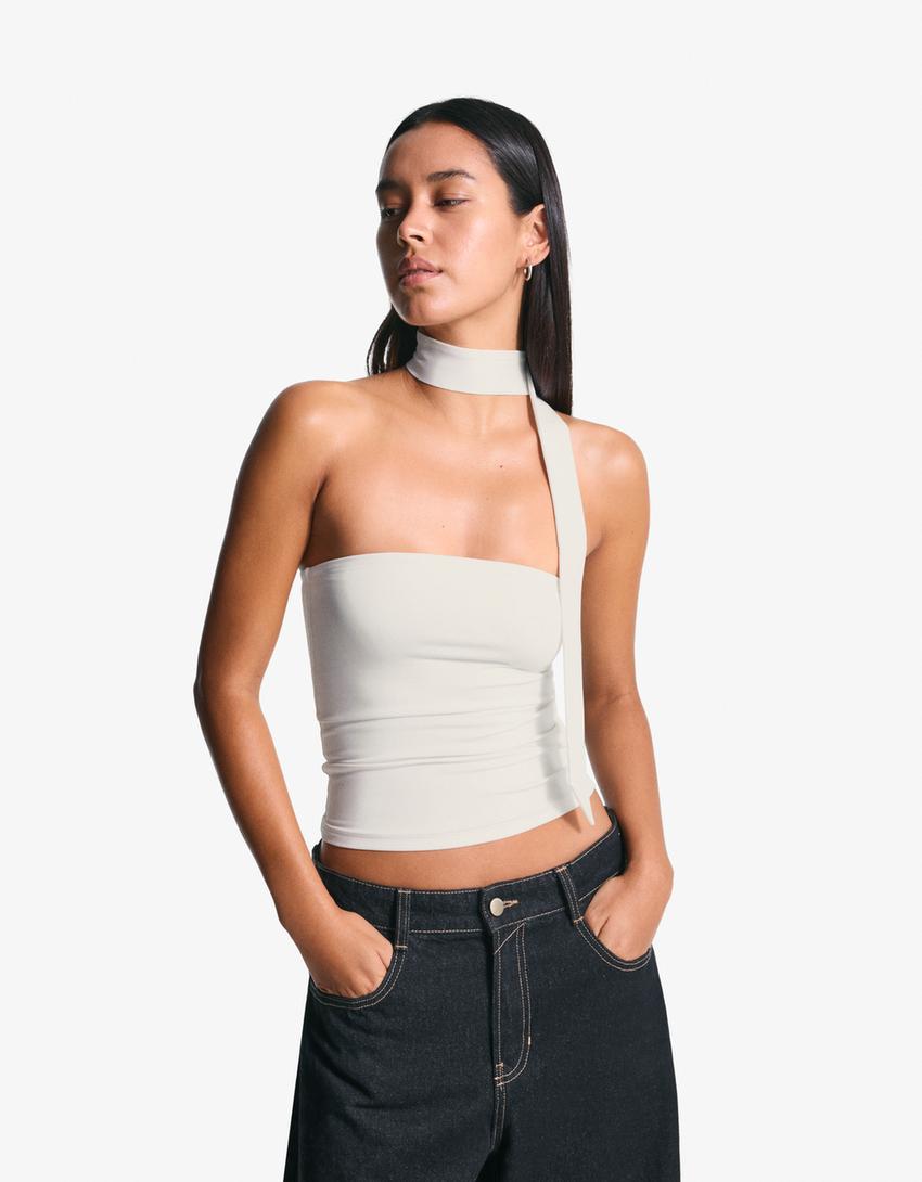 Top bandeau pañuelo-Crudo