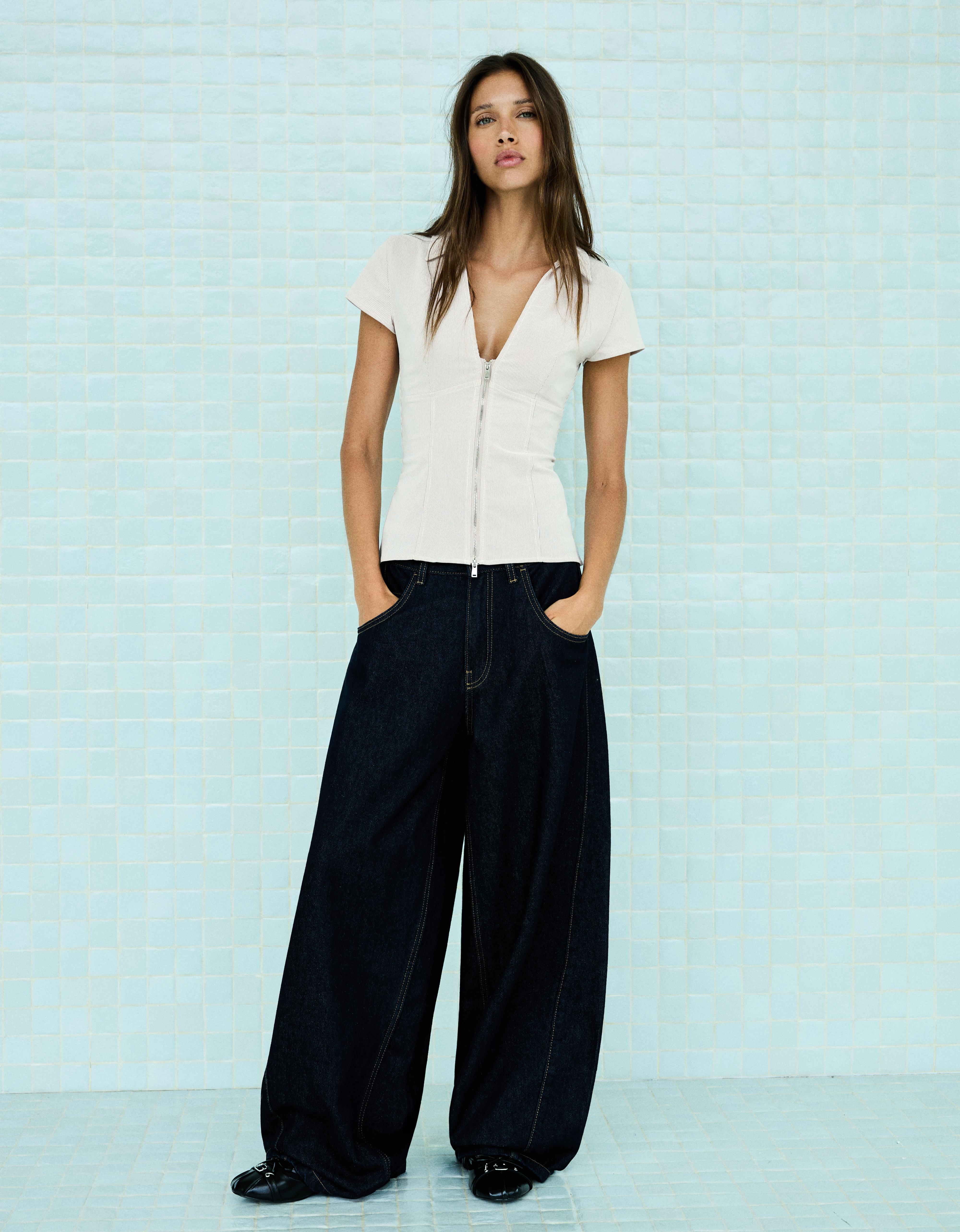 Short sleeve zip shirt — Cream