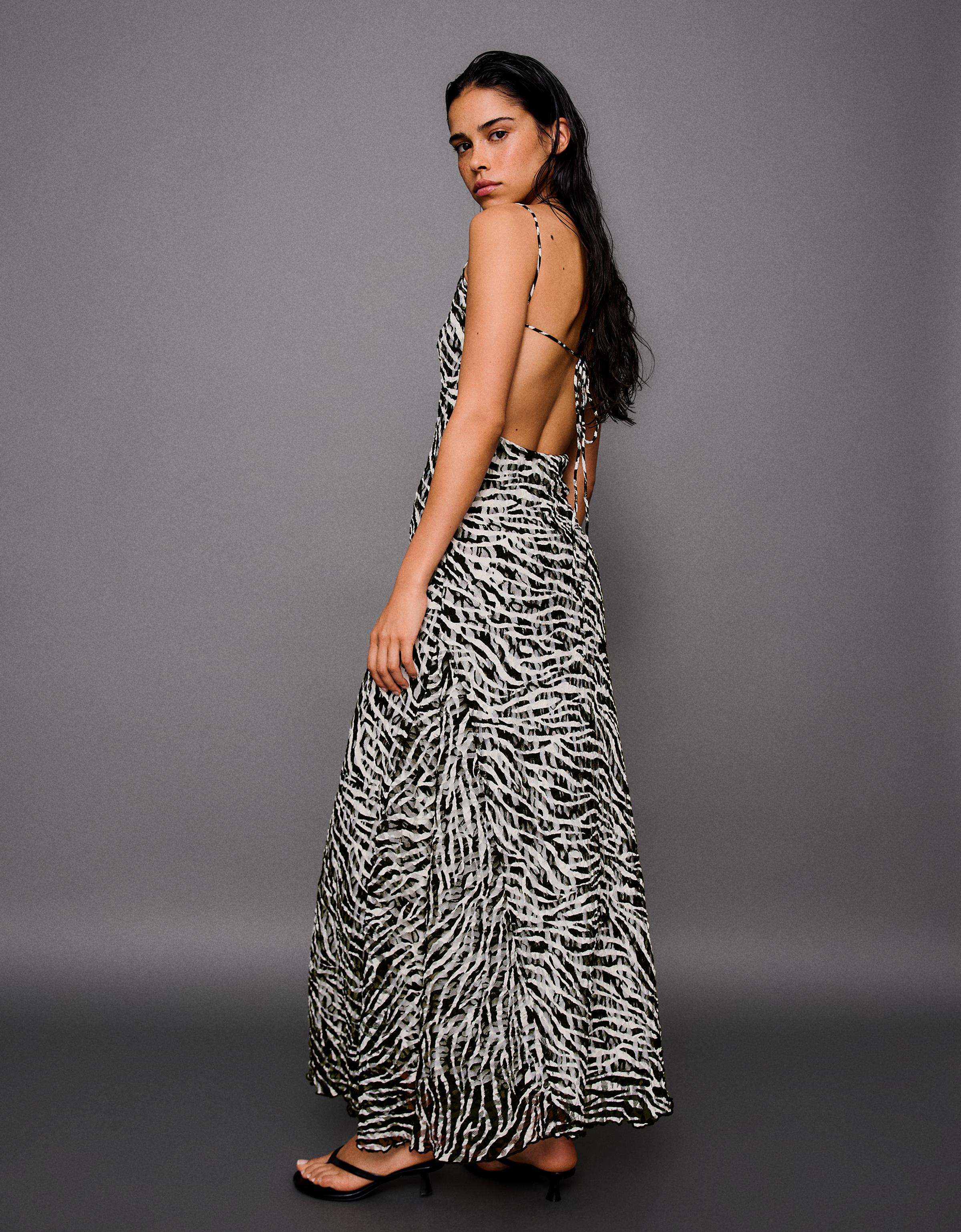 Printed midi dress with straps — Off white