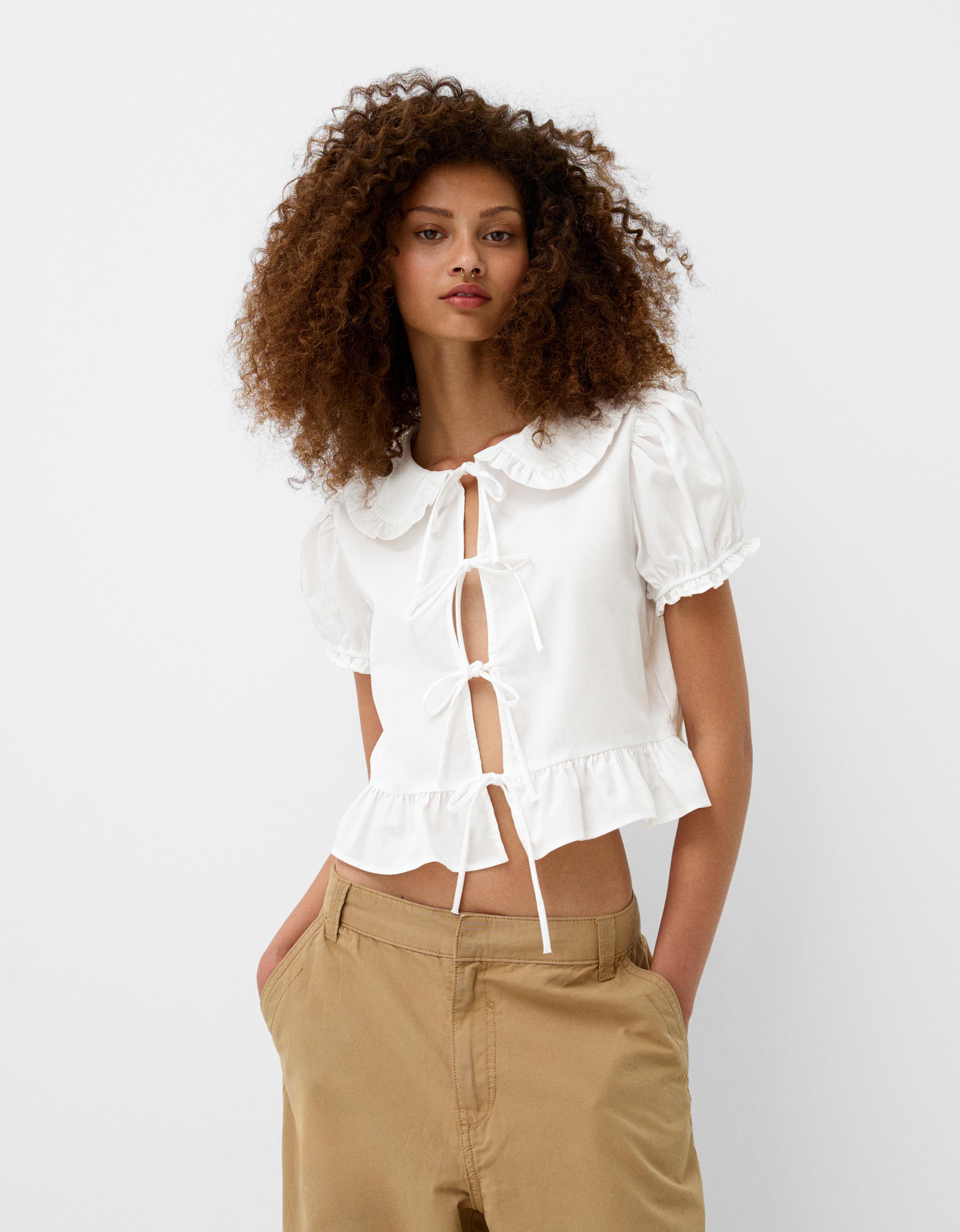 Chemise popeline n ud col Claudine Tops et bodies Femme Bershka