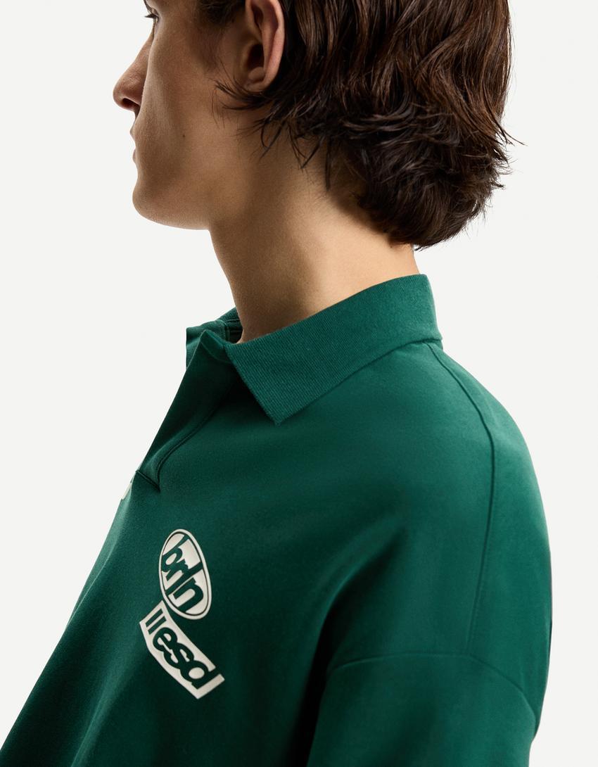 Oversize-Poloshirt mit kurzen Ärmeln und Print-Grün