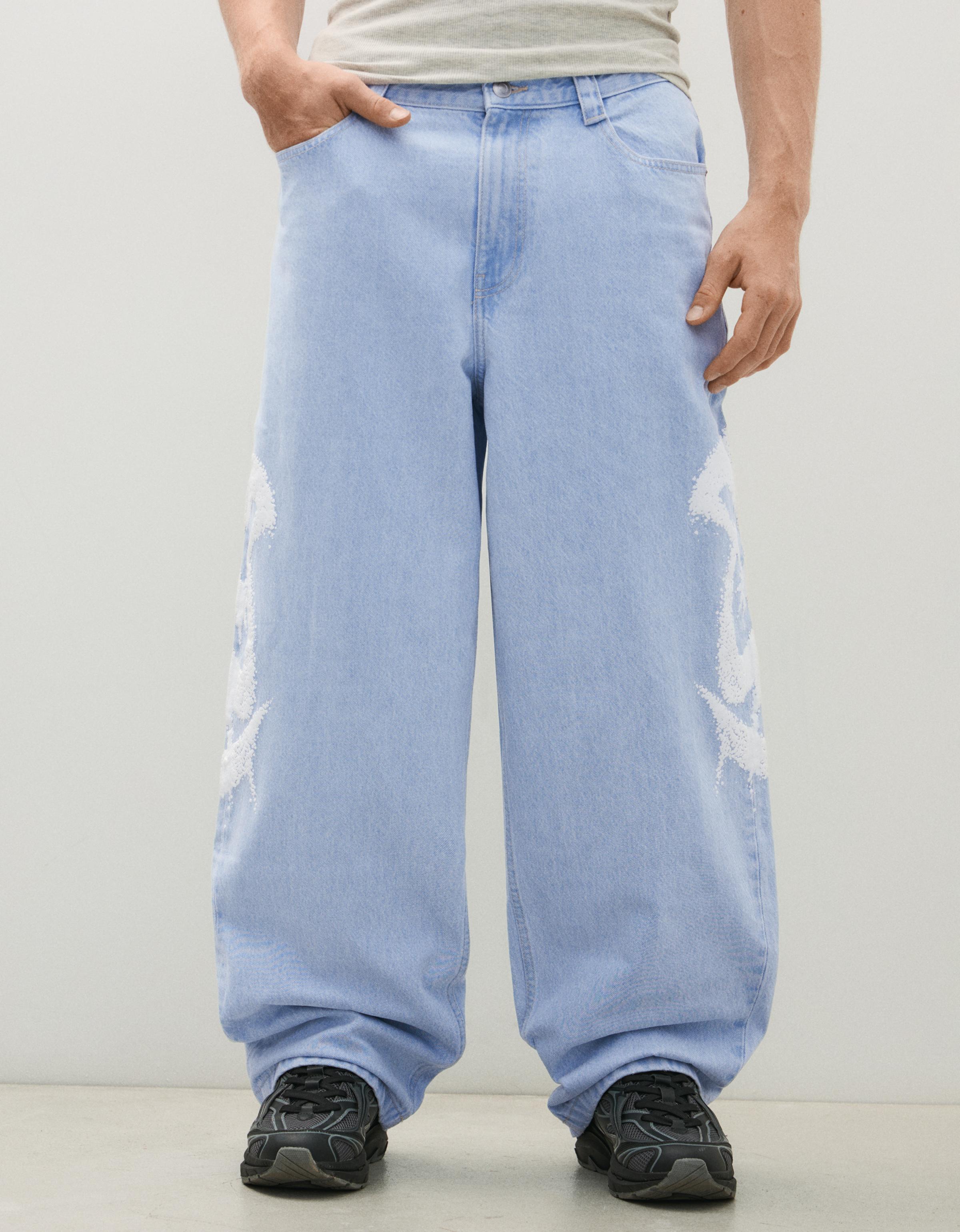 Super baggy jeans with side print — Light blue
