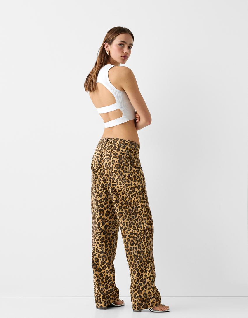 Balloon fit animal print carpenter trousers-Camel-2
