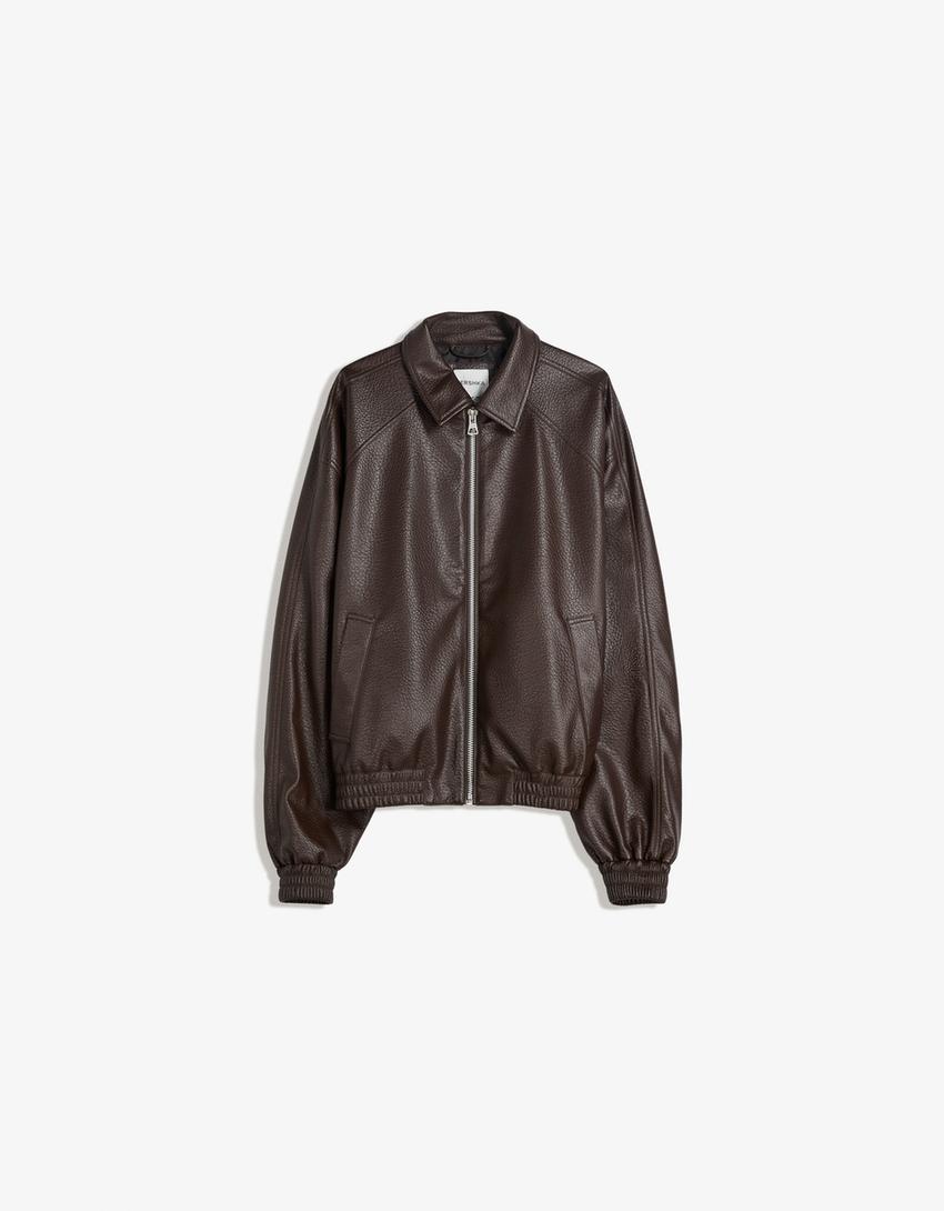 Leather effect jacket-Brown