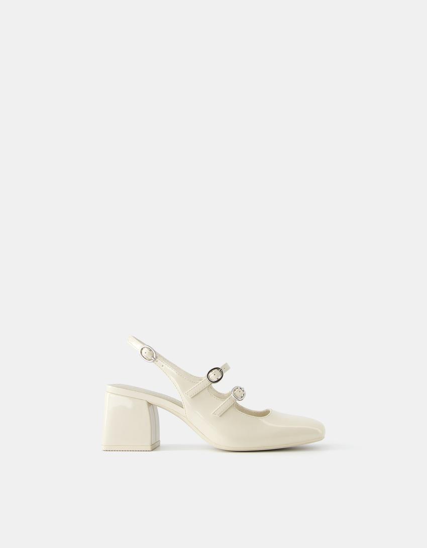 Mary Jane slingback block heel shoes-BEIGE-6
