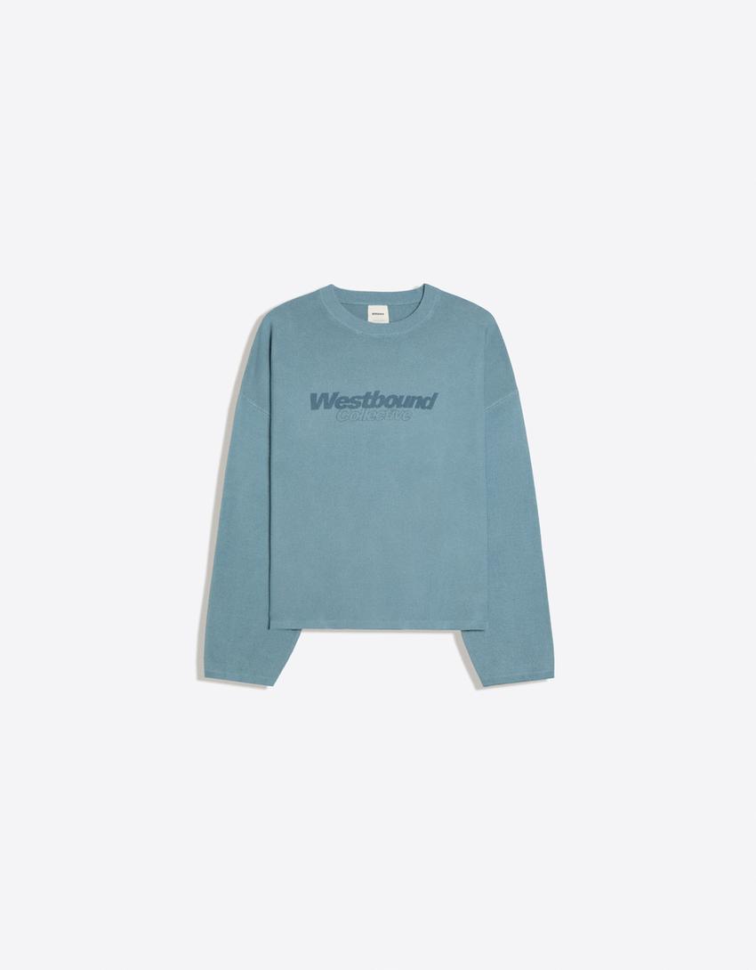 Maglia con texture stampata-Azzurro