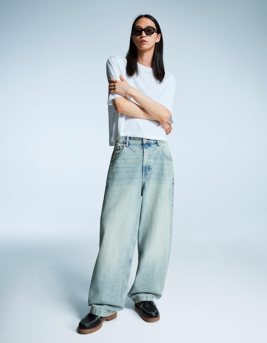 Super Baggy Jeans-Ausgewaschenes Blau-3