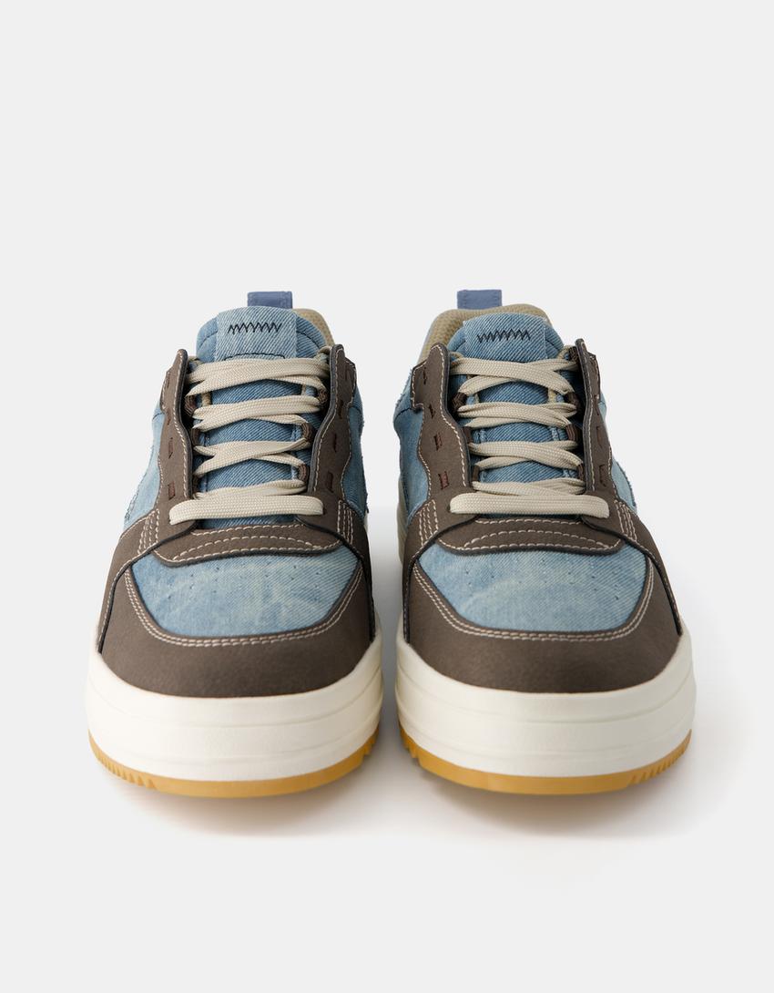 Sneakers denim volume homme-Marron-2