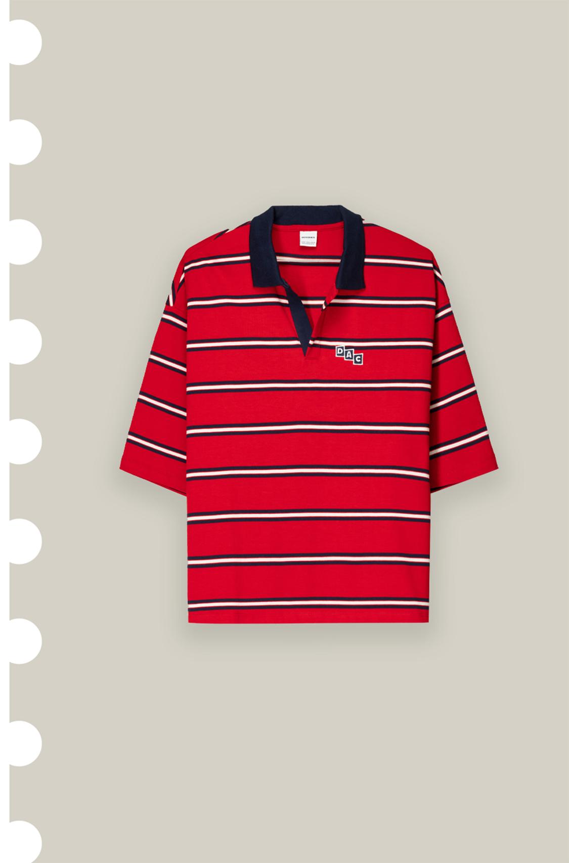 Short sleeve varsity polo shirt with patch